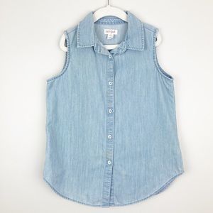 Cat & Jack - Medium Girls Blue Sleeveless Botton Down Shirt